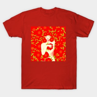 Cute girl with red flowers, version 7 T-Shirt